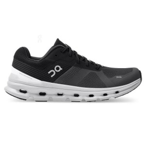 Men's On Running Cloudrunner Wide Running Shoes Black / White | PH_ON8168