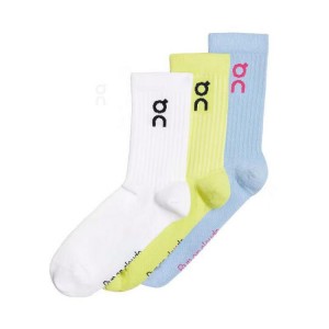 Men's On Running Logo 3-Pack Socks Blue / White / Yellow | PH_ON8545