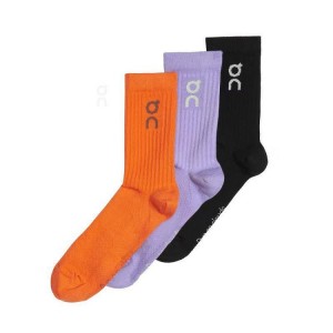 Men's On Running Logo 3-Pack Socks Orange / Purple / Black | PH_ON8527