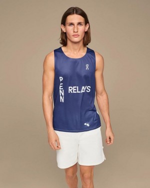 Men's On Running Penn Relays Singlet Tank Top Navy | PH_ON8324