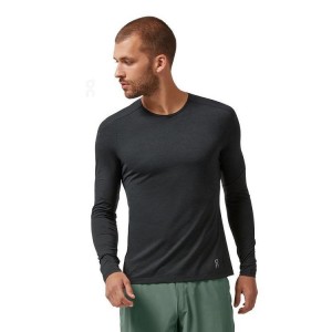 Men's On Running Performance Long-T T-shirts Black | PH_ON8041