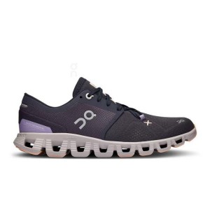 Women's On Running Cloud X 3 Running Shoes Black / Purple | PH_ON8187