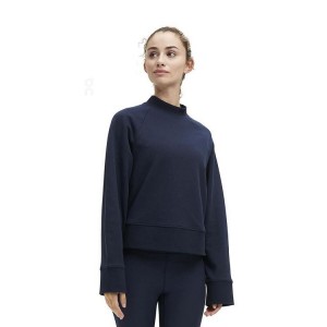 Women's On Running Crew Neck Sweatshirts Navy | PH_ON8976