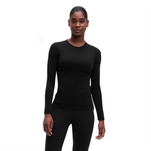 Women's On Running Merino Long-T T-shirts Black | PH_ON8588