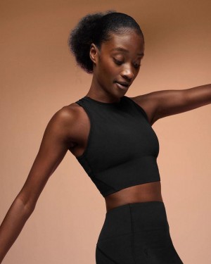 Women's On Running Movement Crop Tank Top Black | PH_ON8625