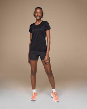 Women's On Running Performance-T T-shirts Black / Blue | PH_ON9028
