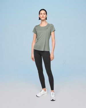 Women's On Running Performance-T T-shirts Olive | PH_ON9165
