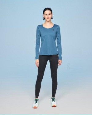 Women's On Running Performance Long-T T-shirts Blue | PH_ON8756