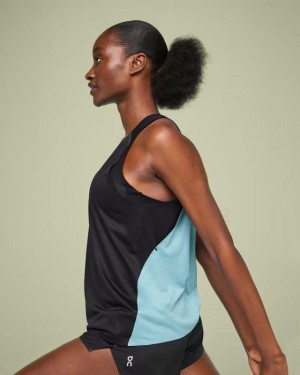 Women's On Running Tank-T Tank Top Black / Blue | PH_ON8167