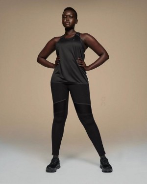 Women's On Running Tank-T Tank Top Black / White | PH_ON8392