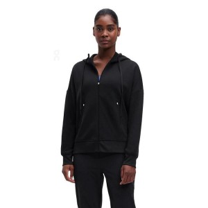 Women's On Running Zipped Hoodies Black | PH_ON8134