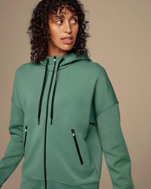 Women's On Running Zipped Hoodies Green | PH_ON8347
